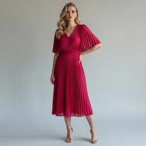 Wedding Guest Express Fuschia Pleated Capelet Midi Dress Modest Feminine